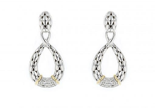 Italian sterling silver pendant style earrings set with 0.20ct diamonds and 14K solid yellow gold accents