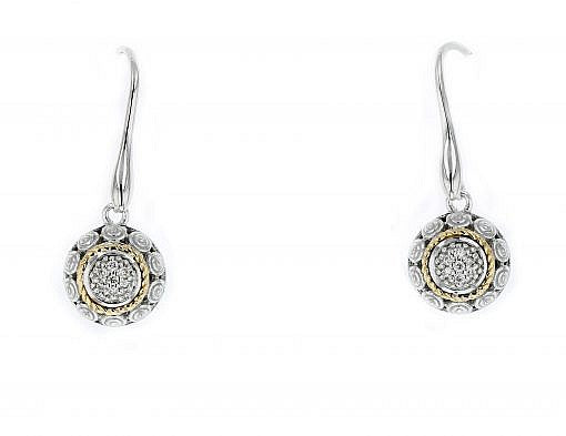 Italian Sterling Silver Earrings set with 0.11ct diamonds and 14K solid yellow gold accents