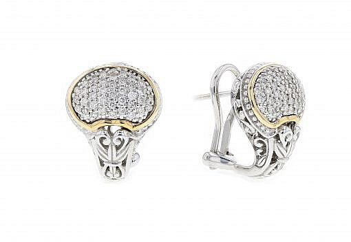 Italian Sterling Silver Earrings with 0.78 diamonds and 14K solid yellow gold accent