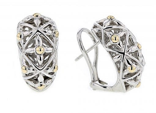Italian sterling silver earrings set with solid 14K yellow gold accents