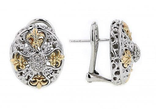 Italian Sterling Silver Earrings set with 0.13ct diamonds and 14K solid yellow gold accents