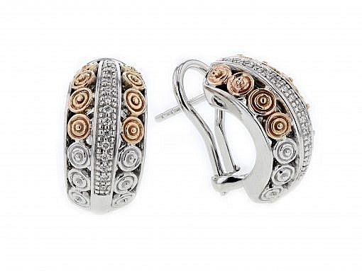 Italian Sterling Silver Earrings set with 0.12ct diamonds and 14K solid rose gold accents