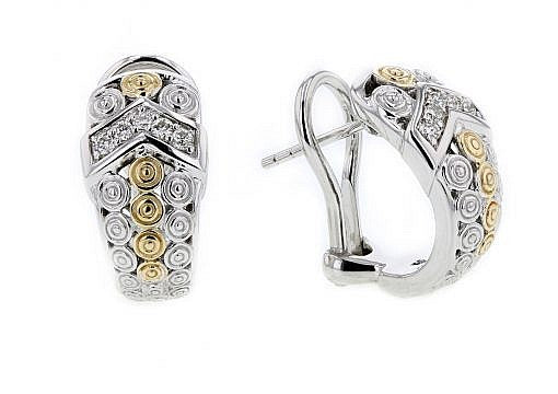 Italian sterling silver earring with 0.16ct diamonds and 14K solid yellow gold accent