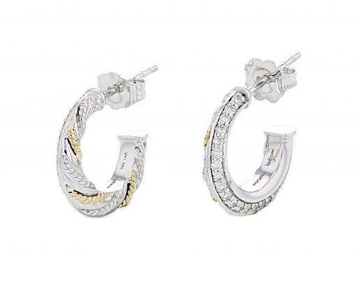 Italian Sterling Silver Reversible Earrings set with 0.30ct white diamonds and 14K solid yellow gold accents