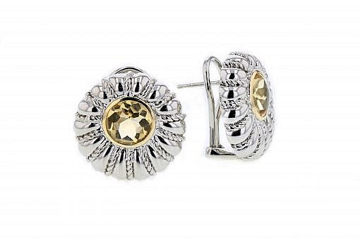 Limited Edition Italian sterling silver citrine earrings set with solid 14K yellow gold accents