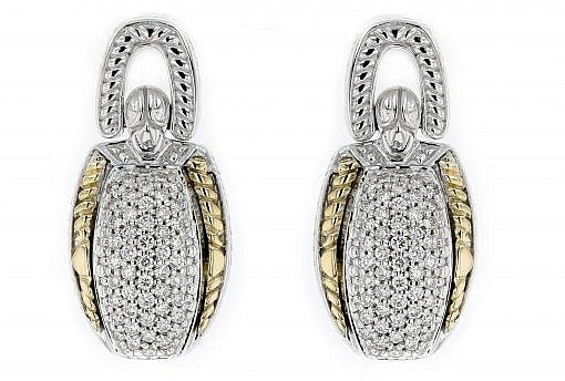 Italian Sterling Silver Earrings set with 0.51ct diamonds and 14K solid yellow gold accents