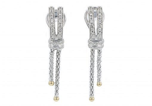 Italian Sterling Silver Earrings set with 0.20ct white diamonds and 14K solid yellow gold accents