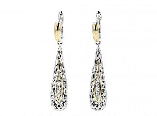 Italian Sterling Silver Earrings set with 0.45ct diamonds and 14K solid yellow gold accents