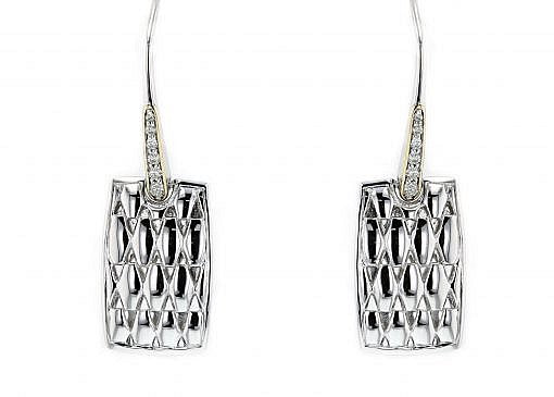 Italian sterling silver dangle earrings set with 0.20ct diamonds and 14K solid yellow gold accents