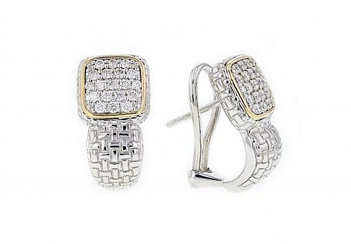 Italian Sterling Silver Earrings set with 0.57ct white diamonds and 14K solid yellow gold accents