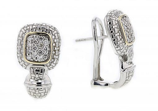Italian Sterling Silver Earrings set with 0.43ct diamonds and 14K solid yellow gold accents
