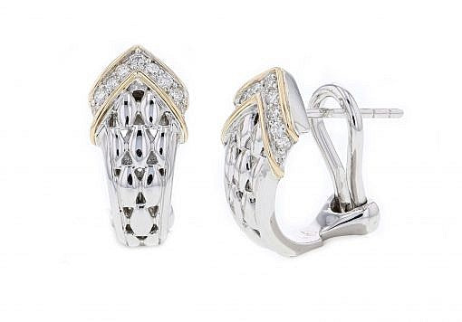 Italian Sterling Silver Earrings set with 0.25ct diamonds and 14K solid yellow gold accents