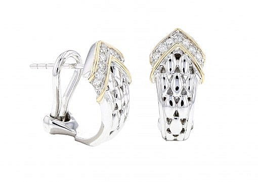 Italian Sterling Silver Earrings set with 0.25ct diamonds and 14K solid yellow gold accents