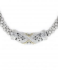 Italian Sterling Silver Necklace with .55ct. diamonds and 14K solid yellow gold accent.