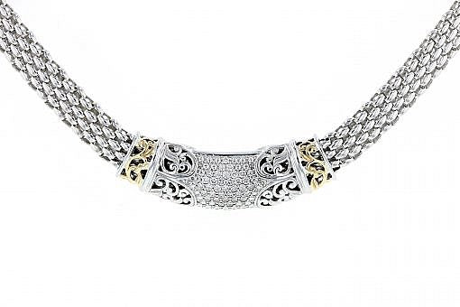 Italian Sterling Silver Necklace with 0.51ct diamonds and 14K solid yellow gold accents.