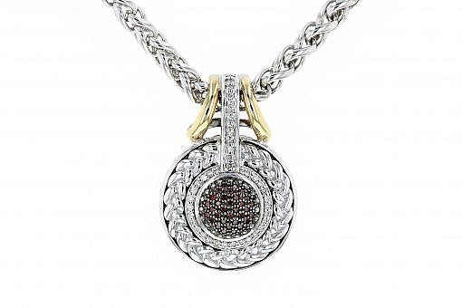 Limited Edition Italian Sterling Silver Pendant set with 0.78ctw white diamonds and two shades of brown diamonds and 14K solid yellow gold accents