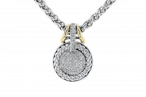 Italian Sterling Silver Pendant set with 0.78ctw diamonds and 14K solid yellow gold accents. The chain is included.