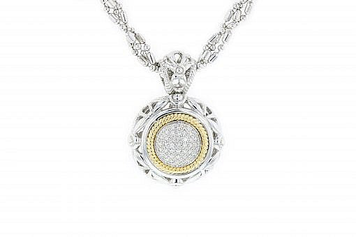 Italian Sterling Silver Pendant with 0.33ct diamonds and 14K solid yellow gold accents.  The chain is included.