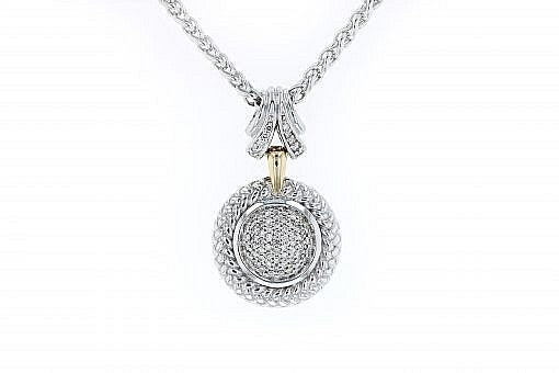 Italian Sterling Silver Pendant with 0.60ct. diamonds and 14K solid yellow gold accents. The chain is included.