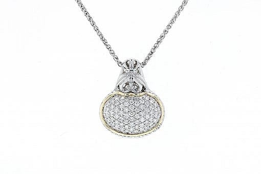 Italian sterling silver pendant with 0.90ct diamonds and 14K solid yellow gold accents. The chain is included.