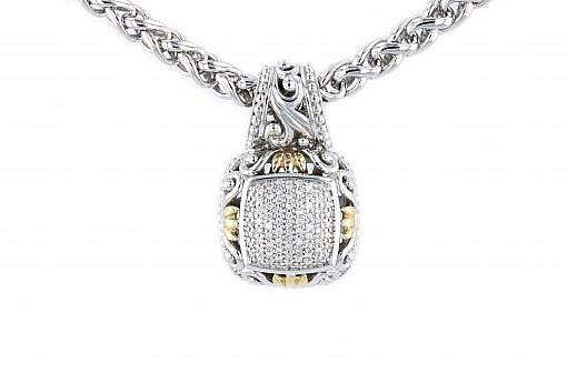 Italian Sterling Silver Pendant with 0.75ct diamond and 14K solid yellow gold accents. The chain is included.