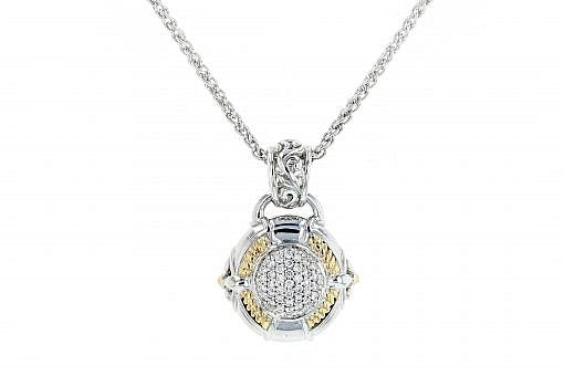 Italian sterling silver pendant with 0.25ct diamonds and solid 14K yellow gold accents. The chain is included.