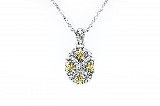 Italian Sterling Silver Pendant with 0.10ct diamonds and 14K solid yellow gold accents. The chain is included.