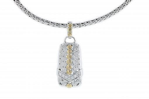 Italian sterling silver pendant with 0.12ct diamonds and solid 14K gold accents. The chain is included.