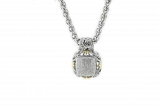 Italian Sterling Silver Pendant with 1.05ct diamonds and 14K solid yellow gold accents. The chain is included.