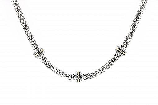 Italian Sterling Silver Necklace with 0.16ct diamonds and 14K solid yellow gold accents.
