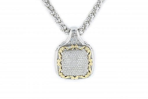 Italian Sterling Silver Pendant with 1.05ct diamonds and 14K solid yellow gold accents. The chain is included.