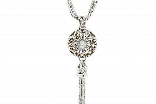 Limited Edition Italian sterling silver multi-strand necklace with 0.29ct diamonds and solid 14K yellow gold accents.