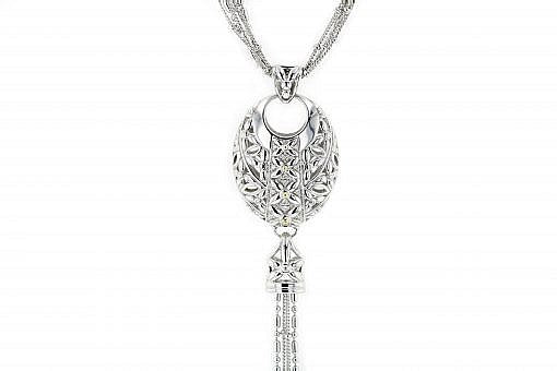 Limited Edition Italian sterling silver multi-strand necklace with 0.19ct diamonds and solid 14K yellow gold accents.