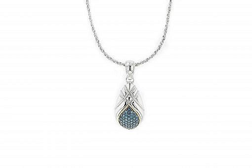 Italian Sterling Silver Pendant with 0.55ct blue diamonds and 14K solid yellow gold accents. The chain is included.