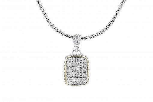 Italian Sterling Silver Pendant with 1.05ct diamonds and 14K solid yellow gold accents. The chain is included.