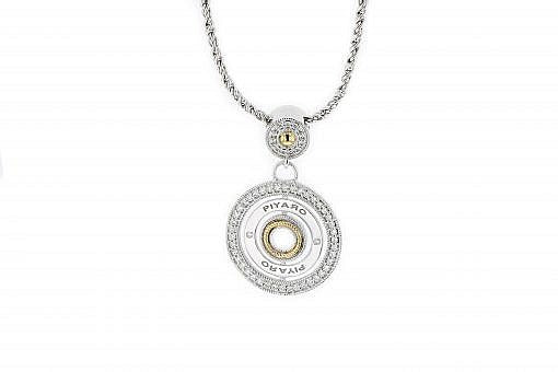 Italian Sterling Silver Branded Pendant with 0.47ct diamonds and 14K solid yellow gold accents. The chain is included.
