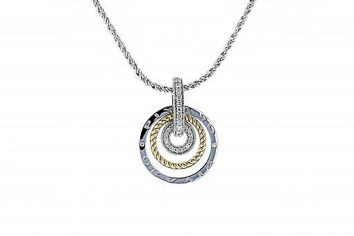 Italian Sterling Silver Pendant with PiyaRo inscription, 0.35ct diamonds and 14K solid yellow gold accents. The chain is included.