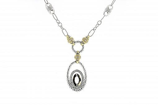 Italian Sterling Silver Pendant with PiyaRo inscription with 0.34ct diamonds and 14K solid yellow gold accents. The chain is included.