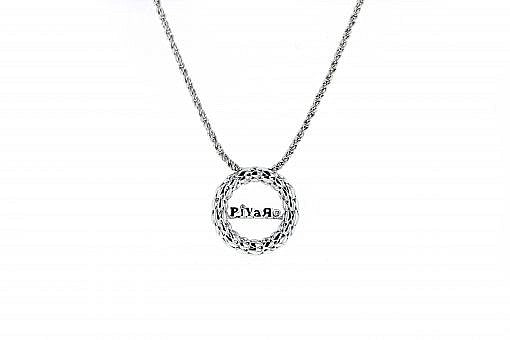 Italian Sterling Silver Pendant with PiyaRo inscription with 0.02ct diamonds and 14K solid white gold accents. The chain is included.