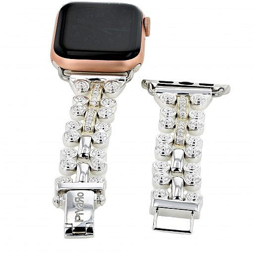Sterling Silver Link Watch Band with 0.48ct H color VS diamonds and 14k solid yellow gold accent. Made for smart watches with 40mm bands.