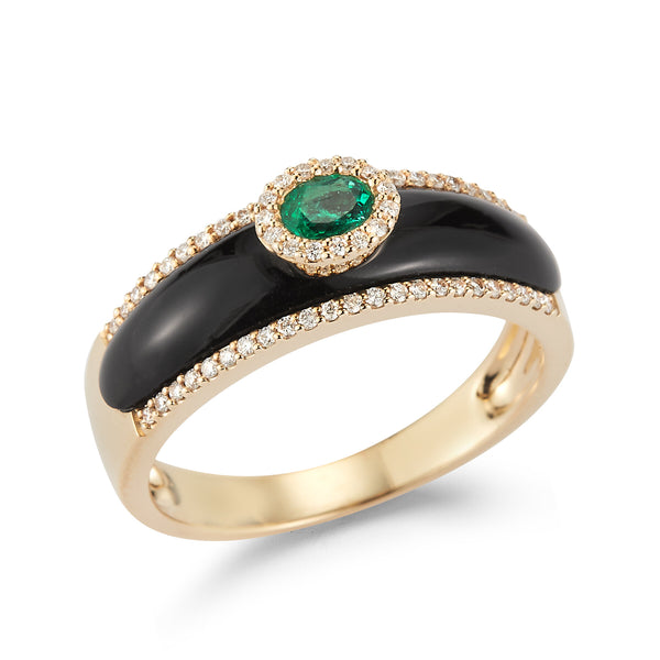 Black Onyx Ring w/ .18 Emeralds and .16 Diamonds