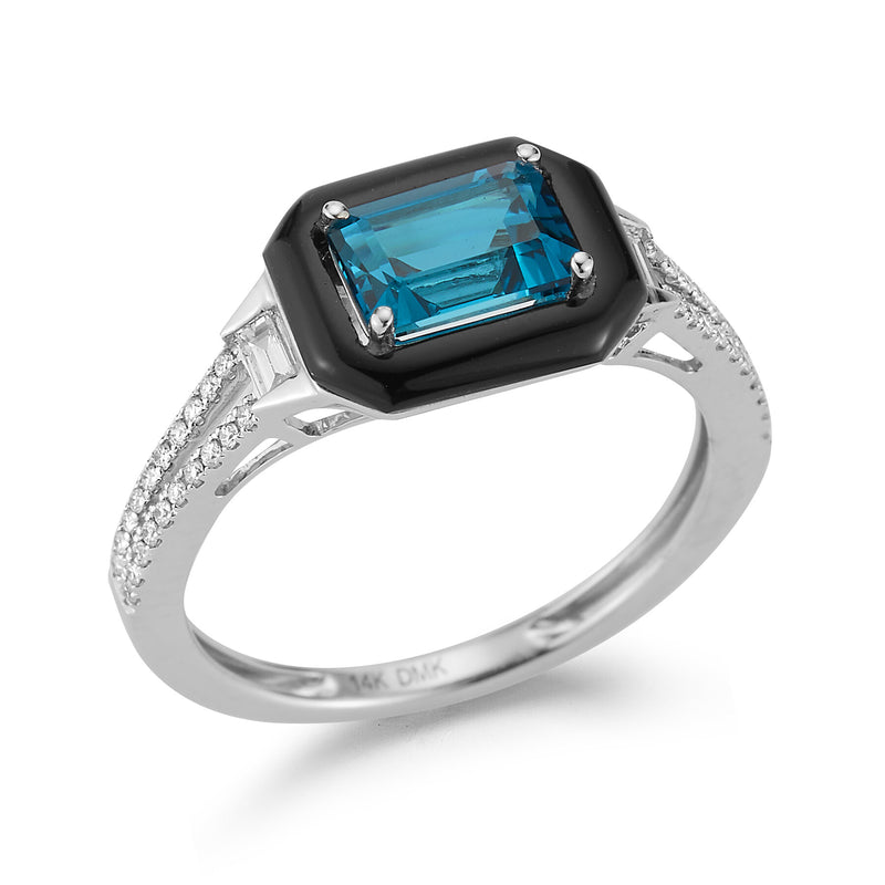 Onyx Ring w/1.32 Blue Topaz and .17 Diamonds