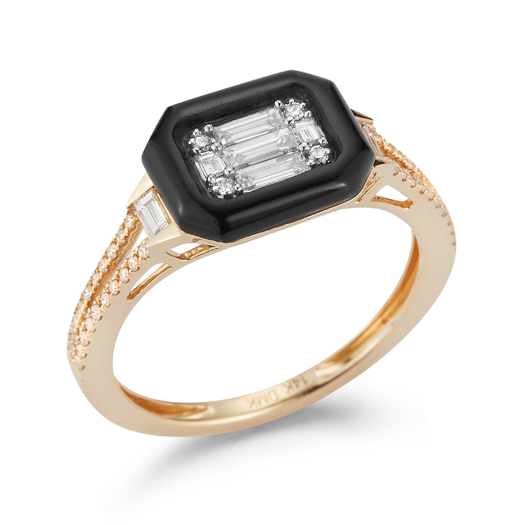 Onyx Ring w/.39 Round and Baguette Dia.