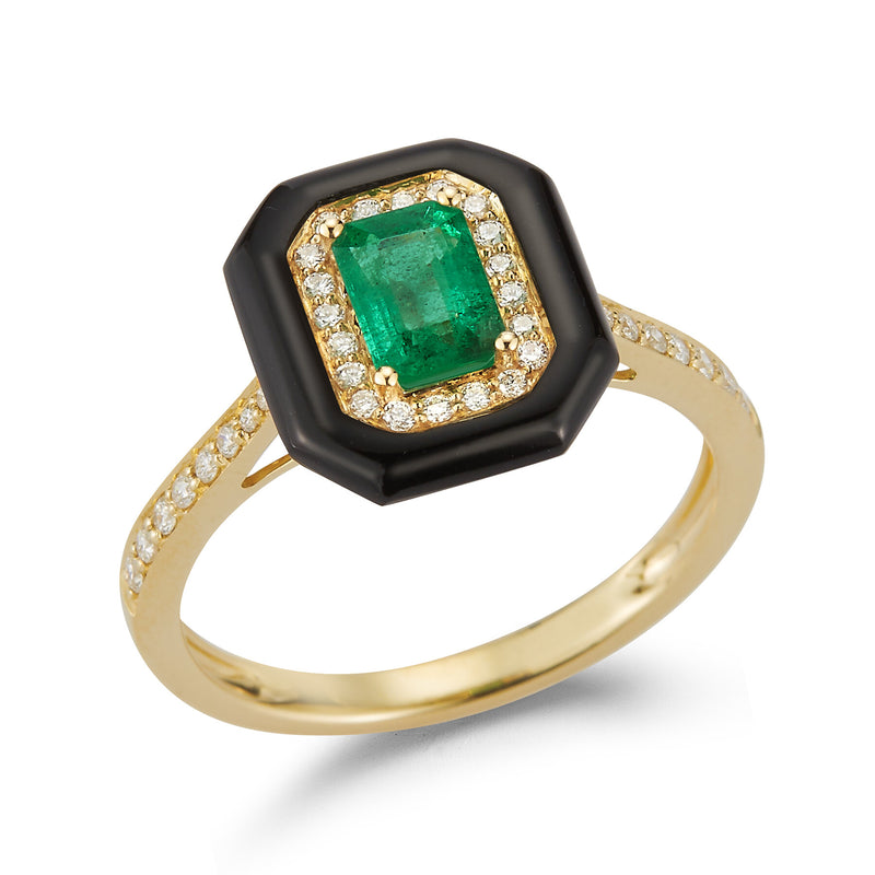 Onyx Ring w/.17 Dia. and .55 Emeralds