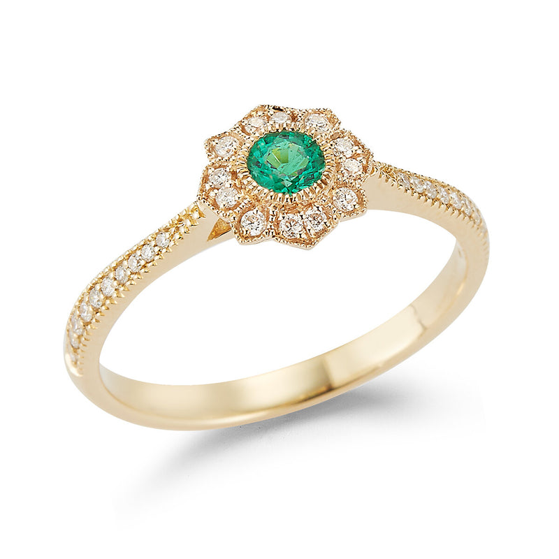 Happy Emerald and Diamond Ring .17 em., .15 dia.