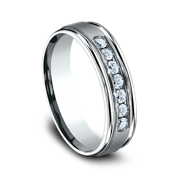 14K White Gold/Yellow Gold/Rose Gold 6mm Comfort-Fit Diamond Wedding Ring