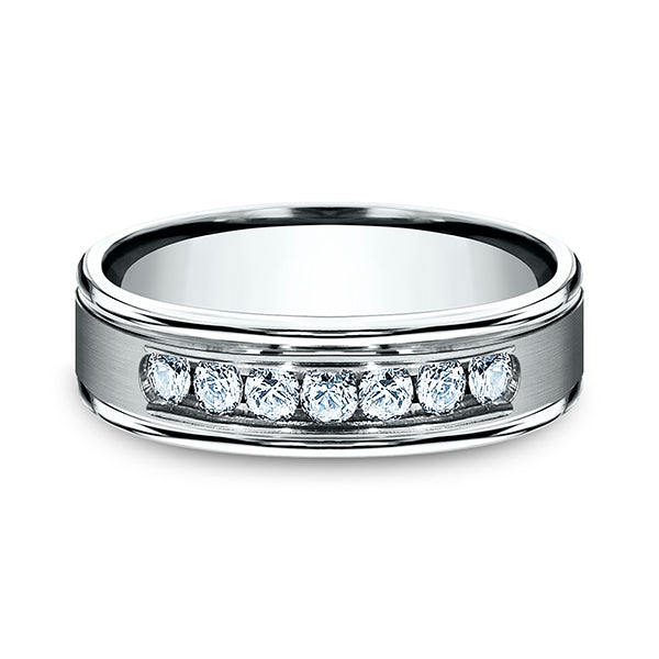14K White Gold/Yellow Gold/Rose Gold 6mm Comfort-Fit Diamond Wedding Ring