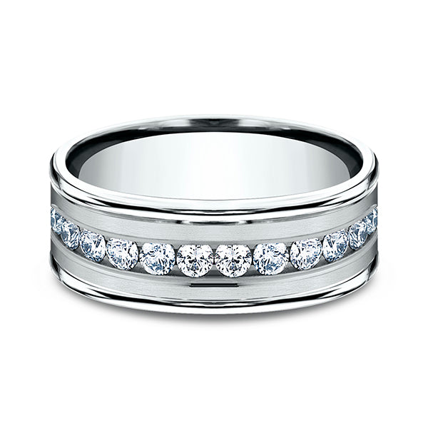 14K White Gold/Yellow Gold 8mm Comfort-Fit Diamond Wedding Band