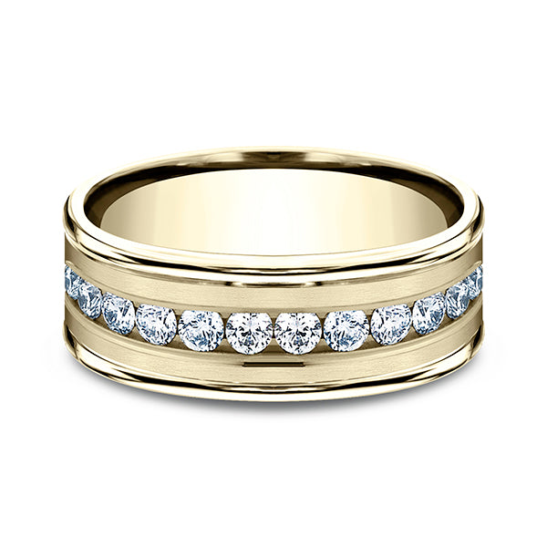 14K White Gold/Yellow Gold 8mm Comfort-Fit Diamond Wedding Band