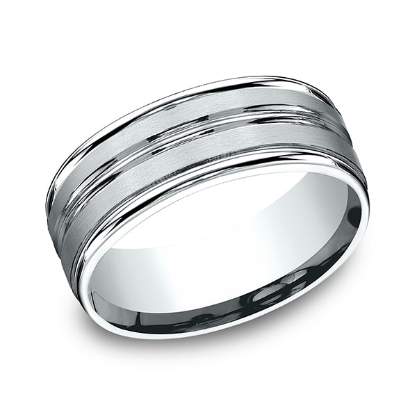 14K White Gold 6/8mm Comfort-Fit Design Wedding Ring